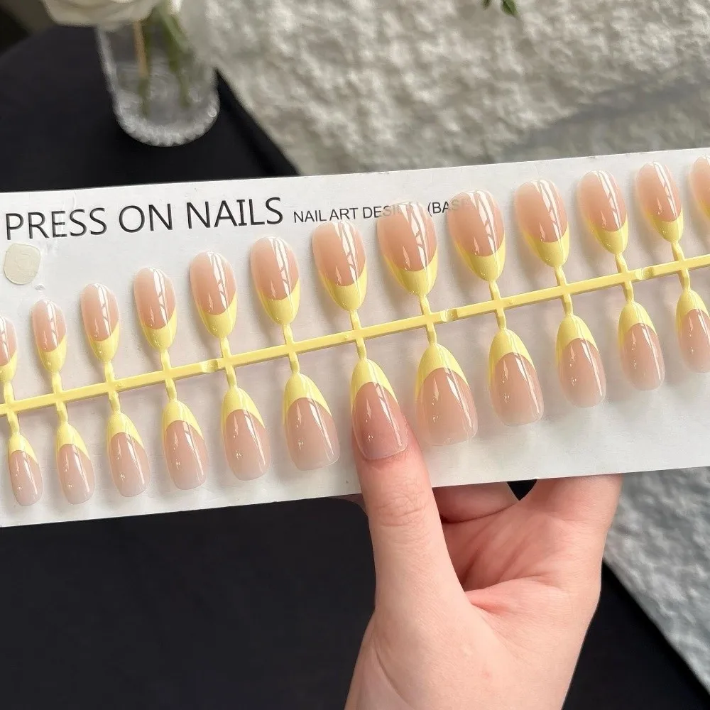 Simple 30 Pieces Press On Nails Almond Shape Glossy Finish Fake Nails Medium Length Matte Nude Nail Tips Daily Wear