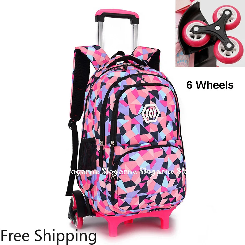 Sacs d'école roulants pour filles sac à dos enfants sacs à dos d'école imperméables avec roues collège chariot bagages sac à dos