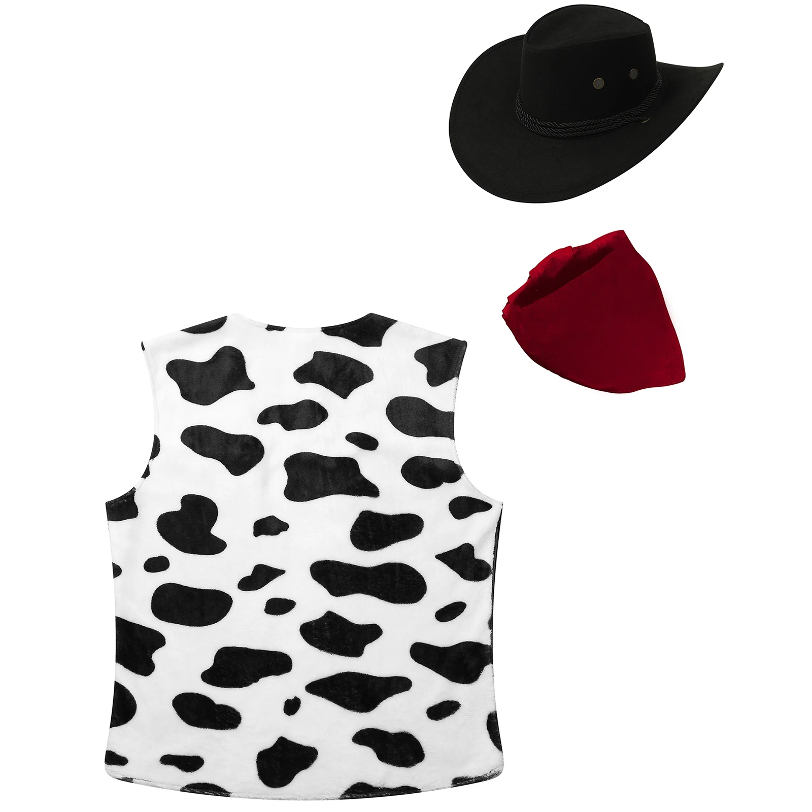 Mens Western Cowboy Cosplay Vest Cow Print Flannel Spliced Cardigan Open Front Tassel Waistcoat Outerwear Halloween Costumes
