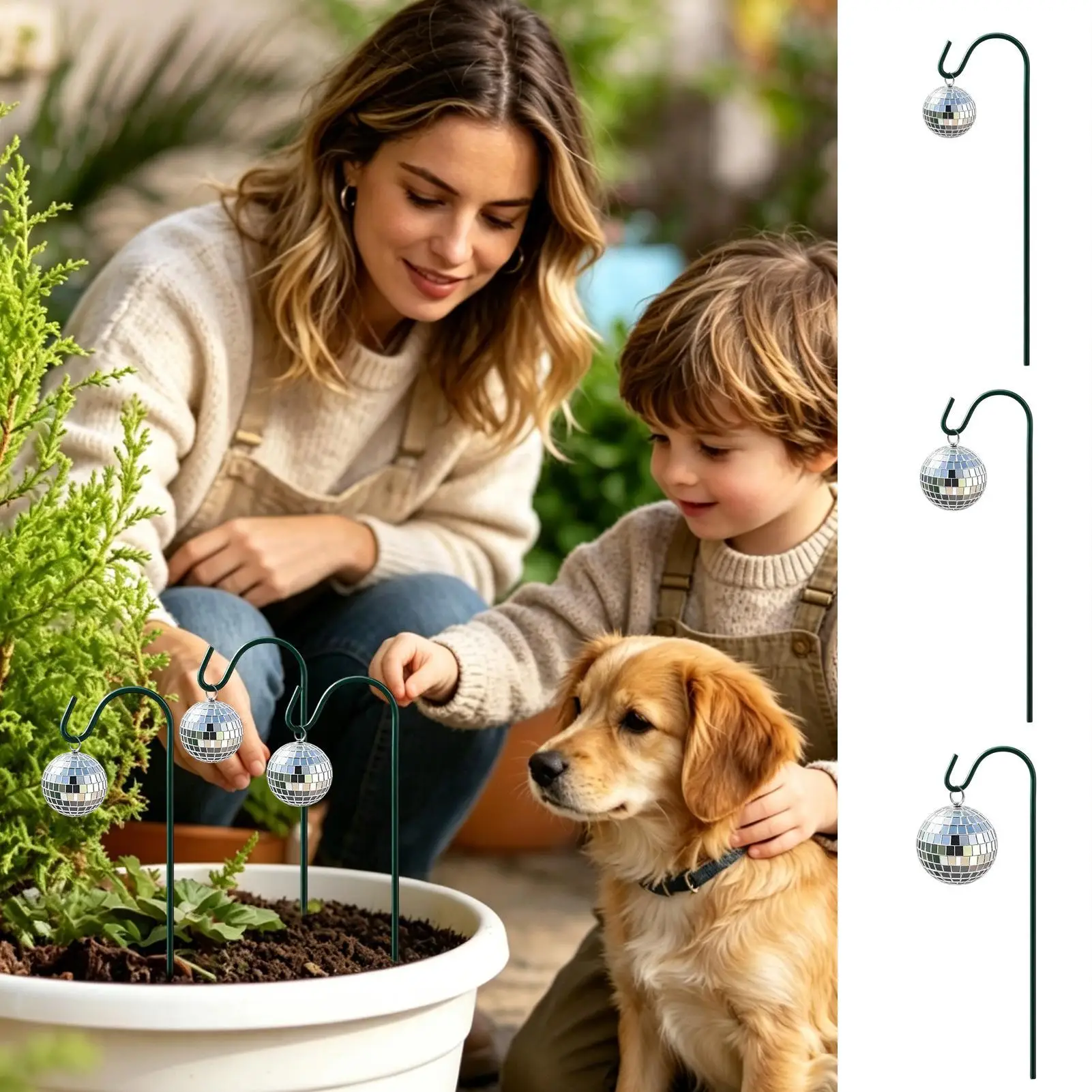 Plant Stake 5 Piece Waterproof Mini Mirror Pot Sticks Disco Ball Plant Stake for Planter Patio Lawn Walkway Home Pathway Indoor