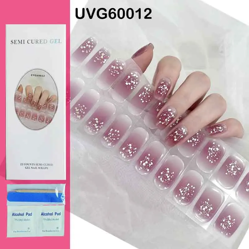 Semi Cured Gel Nail Polish Strips Gel Nail Wraps Fingertip Artist Self-Ashesive Girl Beauty Nails Sticker Harden in UV Lamp