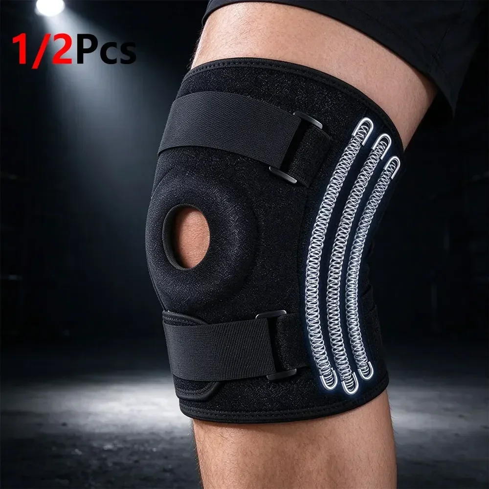 1/2Pcs XL-8XL Extra Adjustable Knee Support Brace, Dual Fastening Straps & Side Memory Springs,Breathable Knee Brace for Workout