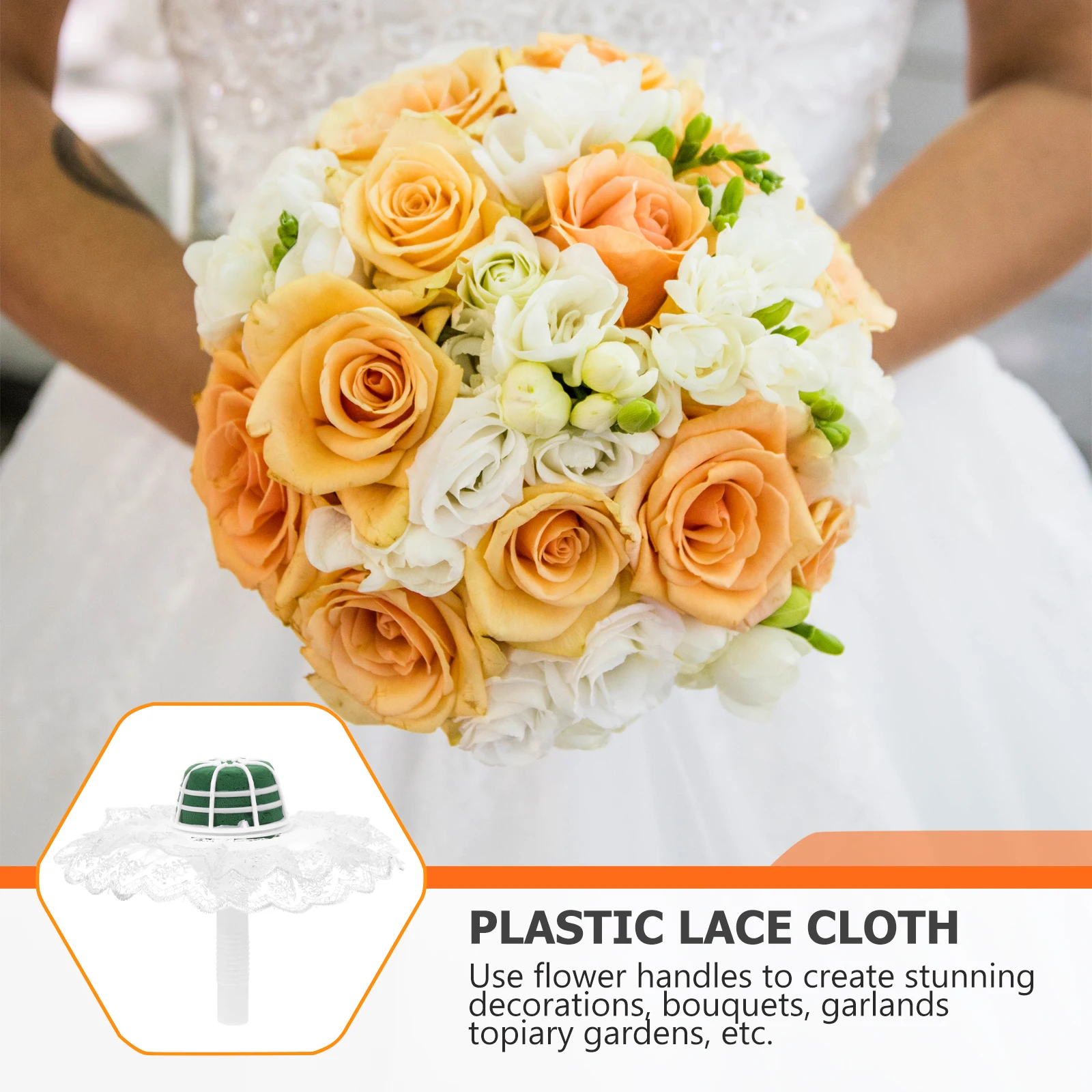 

4Pcs Flower Handle Lace Skirt Design Bridal Bouquet Holder Wedding DIY Floral Base with Mud for Long-Lasting Arrangements Decor