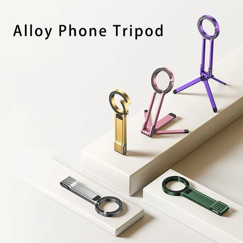 Imagen 1 del producto Trípode de teléfono de aleación montado en mosquetón para iPhone trípode magnético portátil de doble cara soporte de mango de teléfono de montaje de escritorio