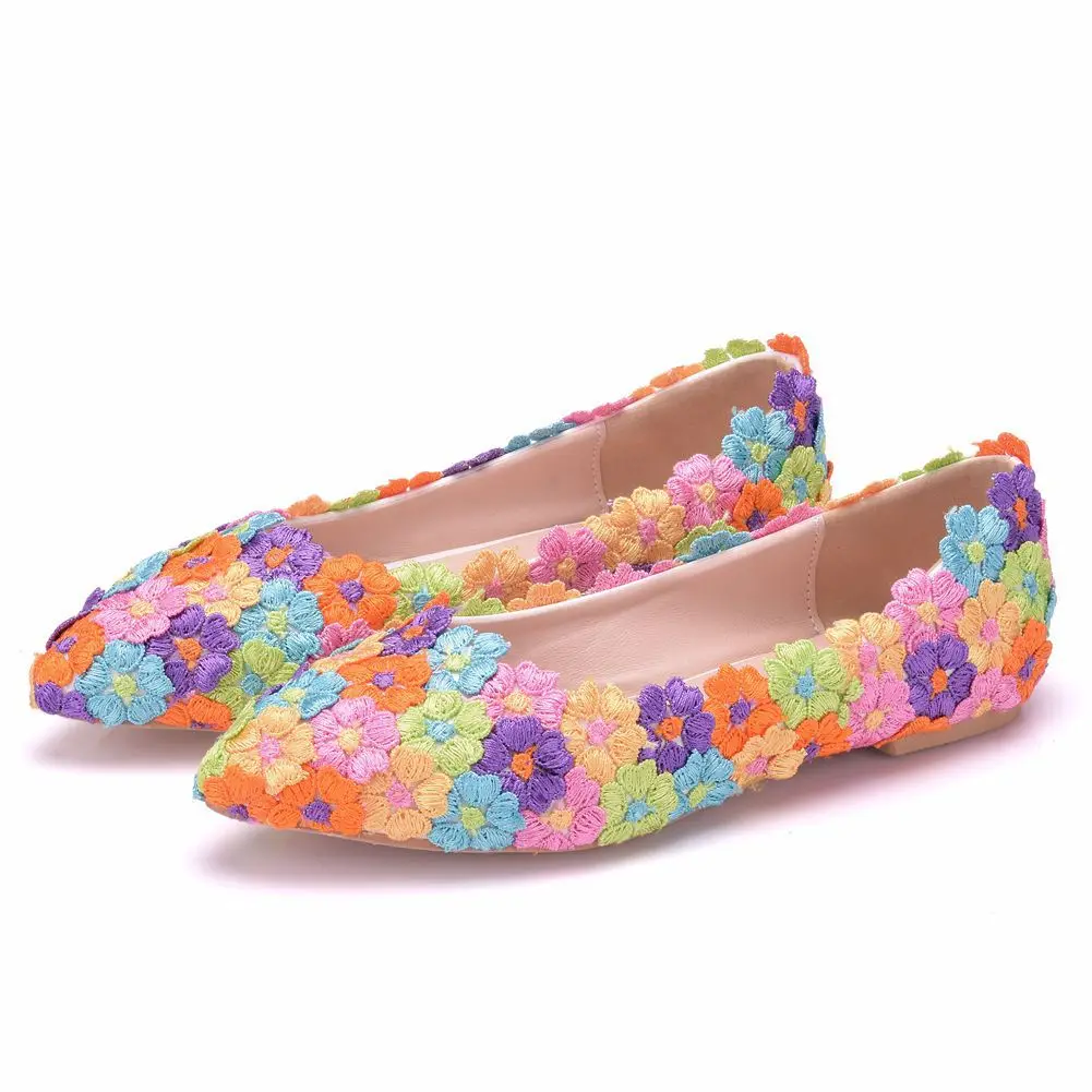 

White lace flower bridal shoes handmade wedding shoes colorful flat wedding shoes bridesmaid shoes performance flat shoes