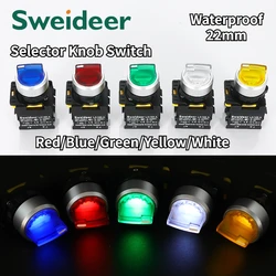 Selector Knob Switch LED 22mm 1NO/2NO/1NO1NC 2/3 Position Self Locking Momentary Rotary on Off Switch with Light 12V 24V 220V10A