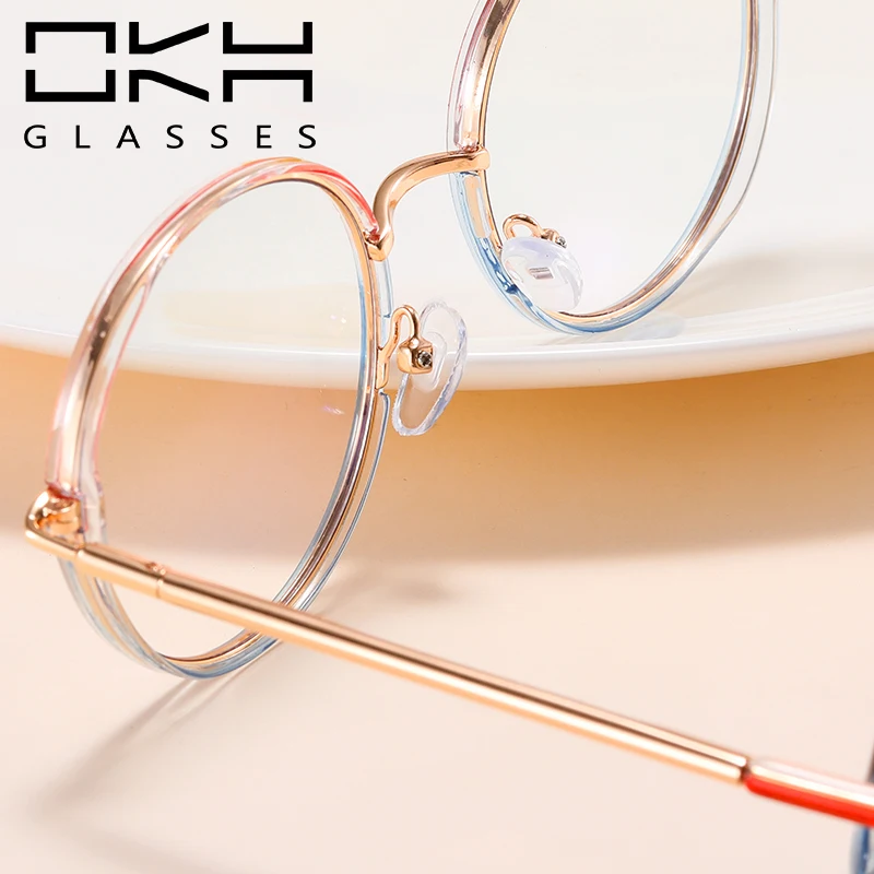 OKH Fashion Anti Blue Light Round Glasses Frame Spring Hinge Glasses Prescription Reading Glasses Man Woman F12 image 4