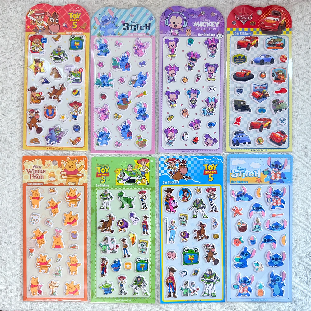 Feuilles d'autocollants en mousse Disney authentiques, Stitch, Toy Story, Cars, Winnie l'ourson, autocollants gonflés pour journal, scrapbook, bloc-notes, agenda, décoration