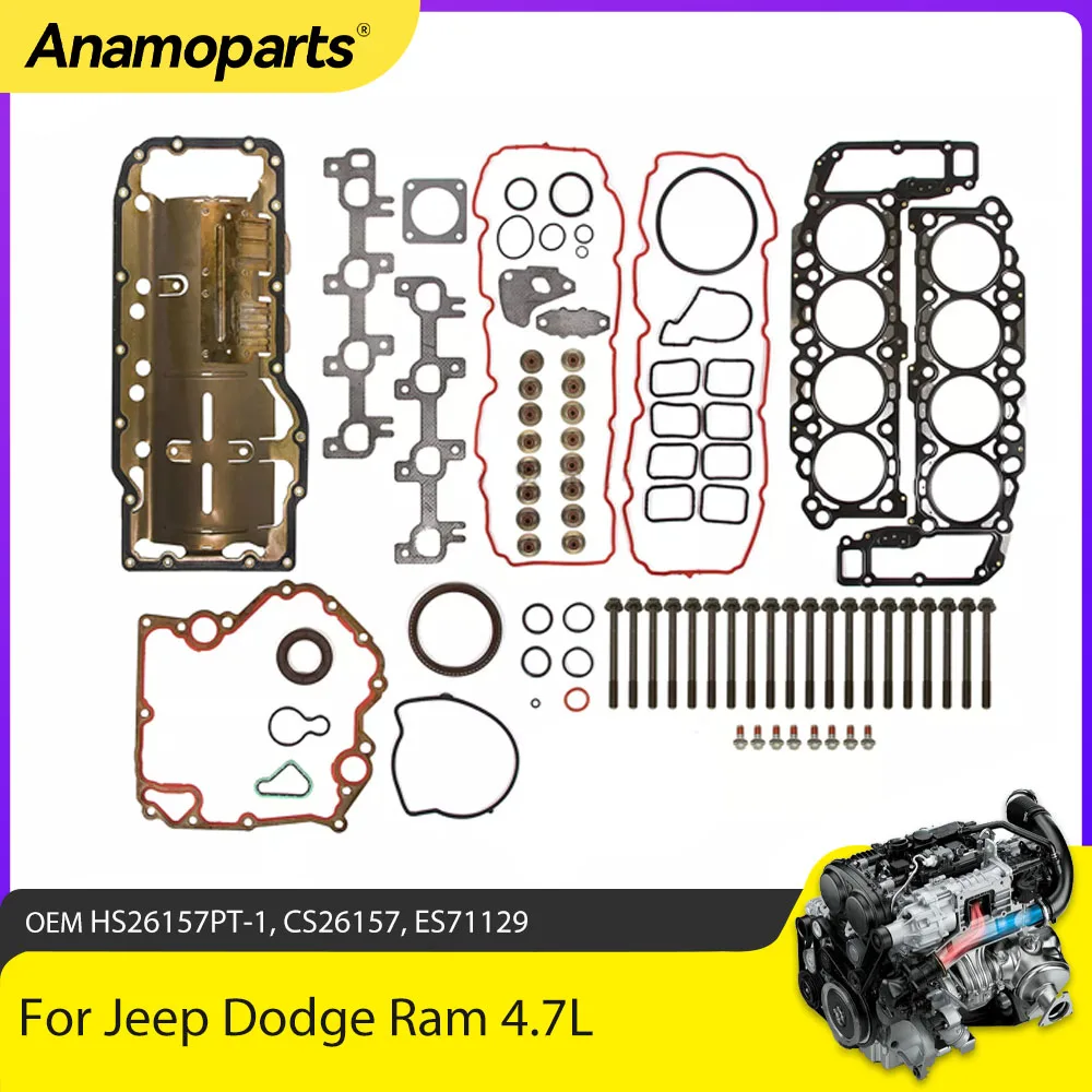 Engine Parts Full Gasket Set Oil Pan Head Bolt Fit 4.7 L Gas EVA EVC For Dodge Dakora Durango RAM Jeep Grand Cherokee 4.7L 99-02