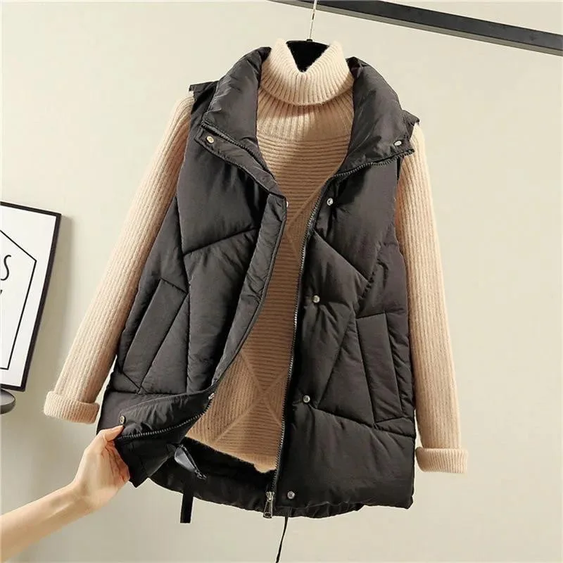 Women Vest Parkas Thick Solid Sleeveless Stand Collar Short Jacket Zipper Coats Vests Basis Casual Pockets Straight Autumn 2026