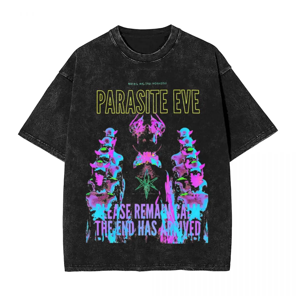 Parasite Eve BMTH Horizons Emo Band T Shirt Washed Short Sleeve Harajuku T-Shirt Vintage Men Women Graphic Printed Tee Shirt