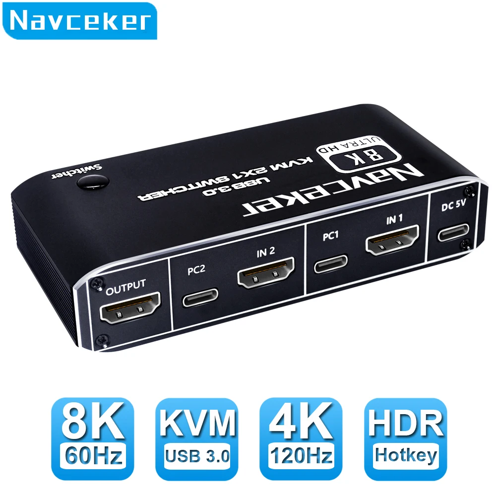 HDMI 2.1 przełącznik KVM 4K 120Hz HDMI USB 3.0 przełącznik KVM przełącznik USB 8K 60Hz 1080 @ 240Hz USB przełącznik KVM przełącznik HDMI z PC 2