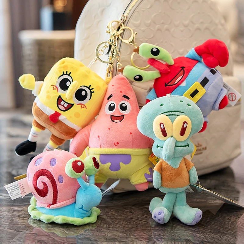 Porte-clés en peluche Anime Bob l'éponge, pendentif carré, kk, Star, Squidward, Eugene H. Krabs, Gary, cadeau d'anniversaire pour enfant