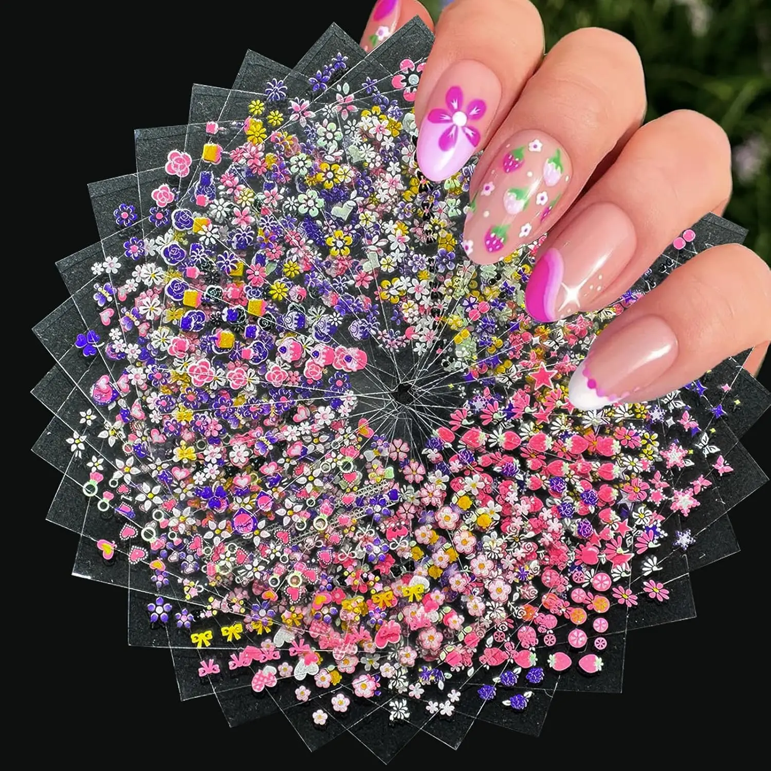 

30 листов 3D-наклеек для ногтей с цветочными узорами и милыми дизайнами для самостоятельного маникюра и декора