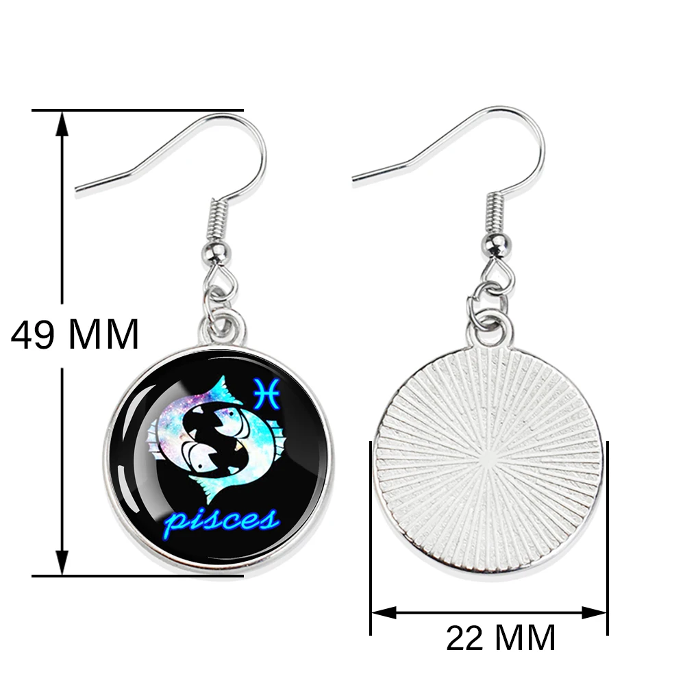 12 Constellation Symbol Drop Earrings for Women Men Zodiac Signs Glass Dome Pendant Earring Korean Fashion Jewelry Birthday Gift