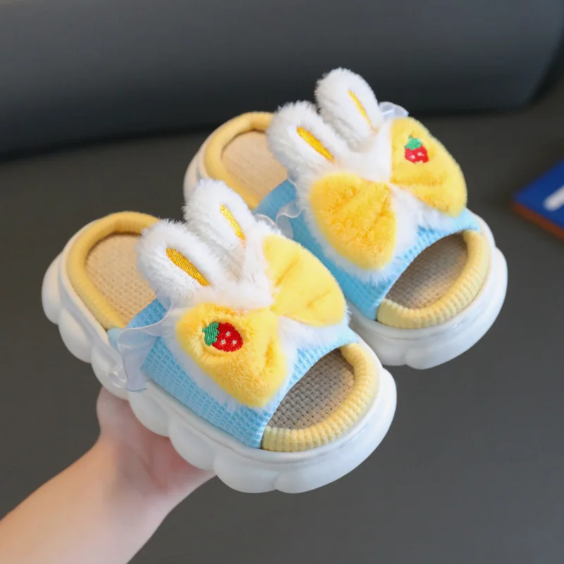 Zapatillas de lino para niños y niñas, zapatos antideslizantes para el hogar, de algodón, para las cuatro estaciones, primavera y otoño