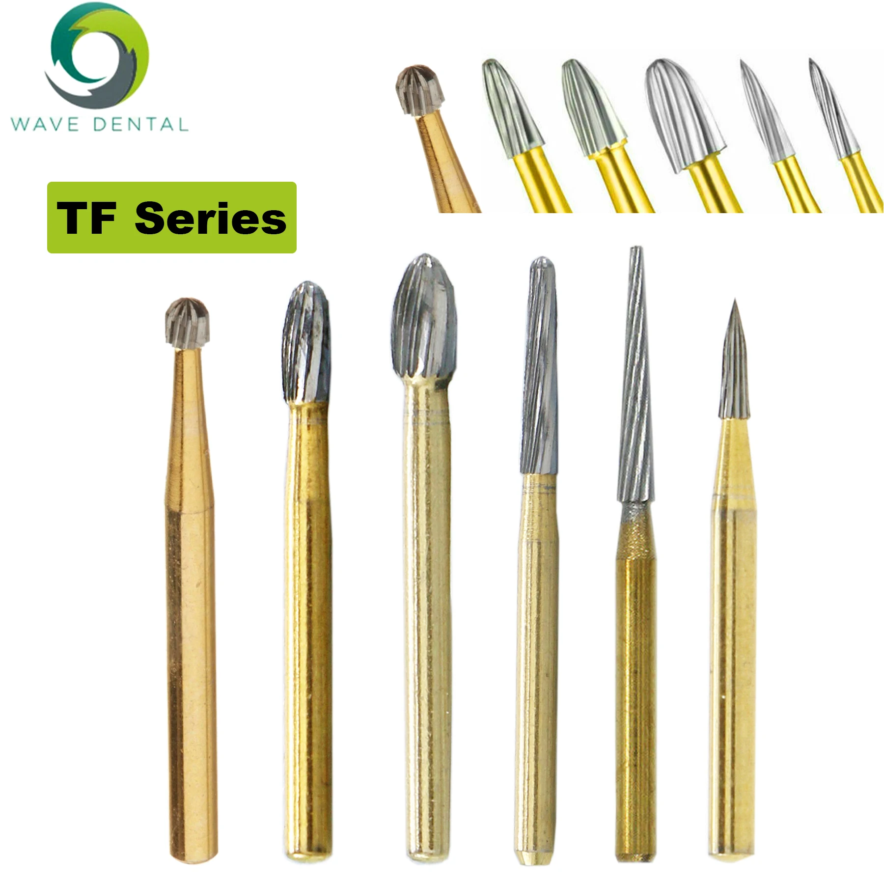 

WAVE Dental Burs Tungsten Carbide Burs Gold Plated Trimming Finishing 12 Bladed Dental Drill For High Speed Handpiece 5Pcs/Pack