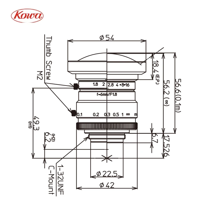 عدسة KOWA للرؤية الصناعية LM6HC 1 ميجابيكسل HC للكشف عن العيوب عدسة C-Mount Fa OEM التخصيص Plano-Convex