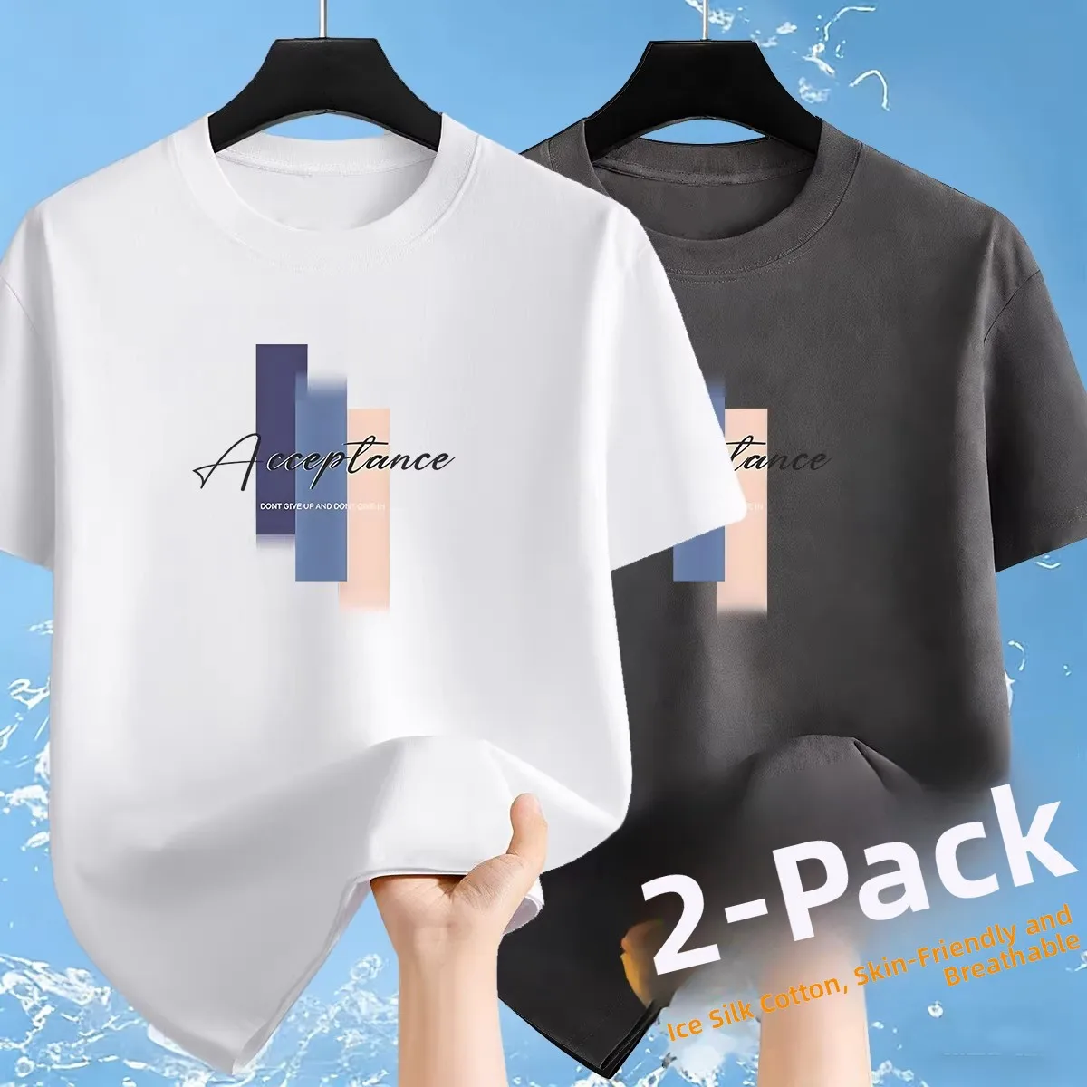 

Modal Ice Silk Short Sleeve T-Shirt Men's Slim Fit round Neck Print Casual Top Polyester Fiber Spring Autumn Fashion Trend