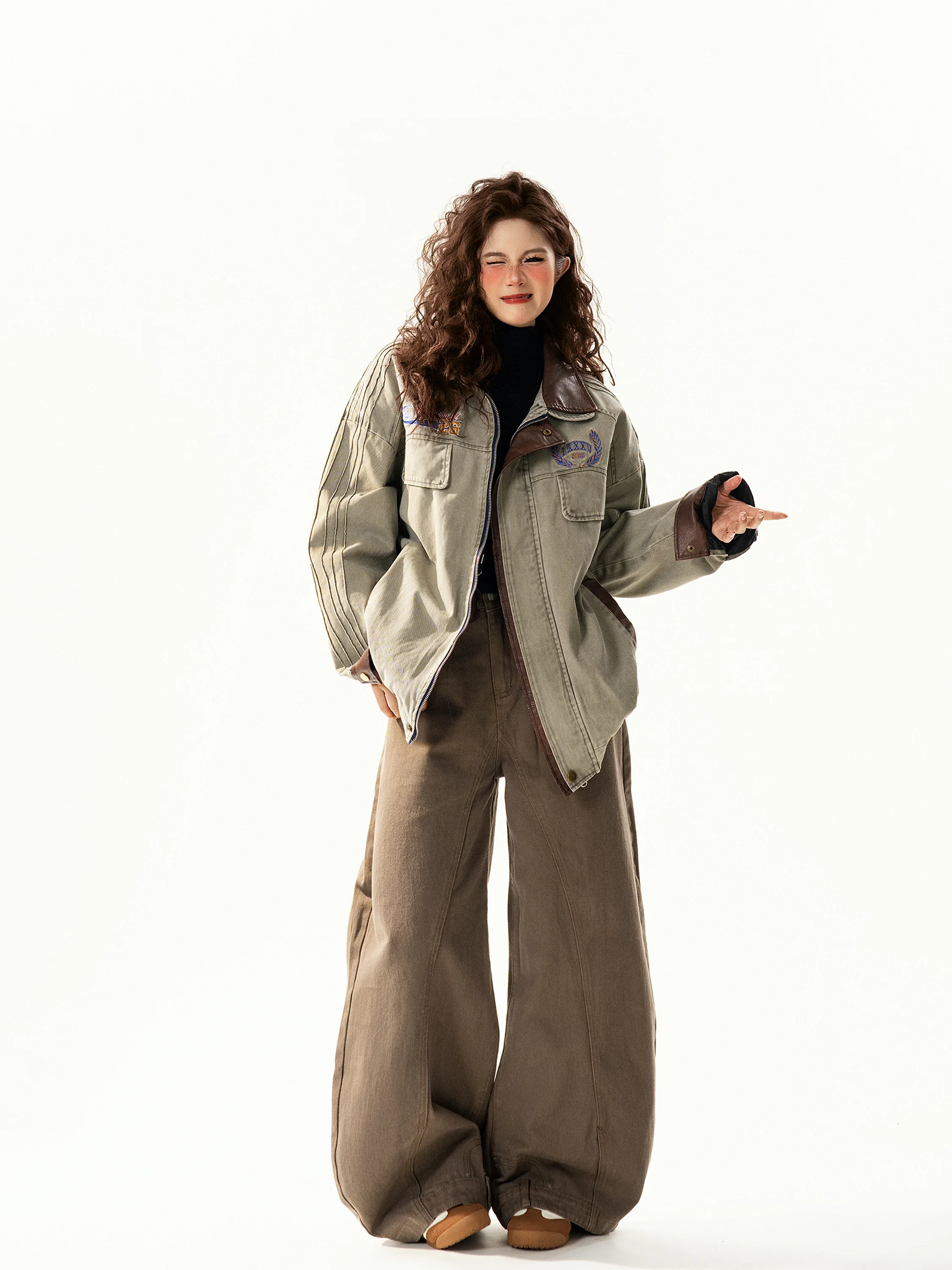 

Женское джато с двухслойным воротником в стиле ретро, свободная посадка, универсальная верхняя одежда для похудения, модное женское пальто