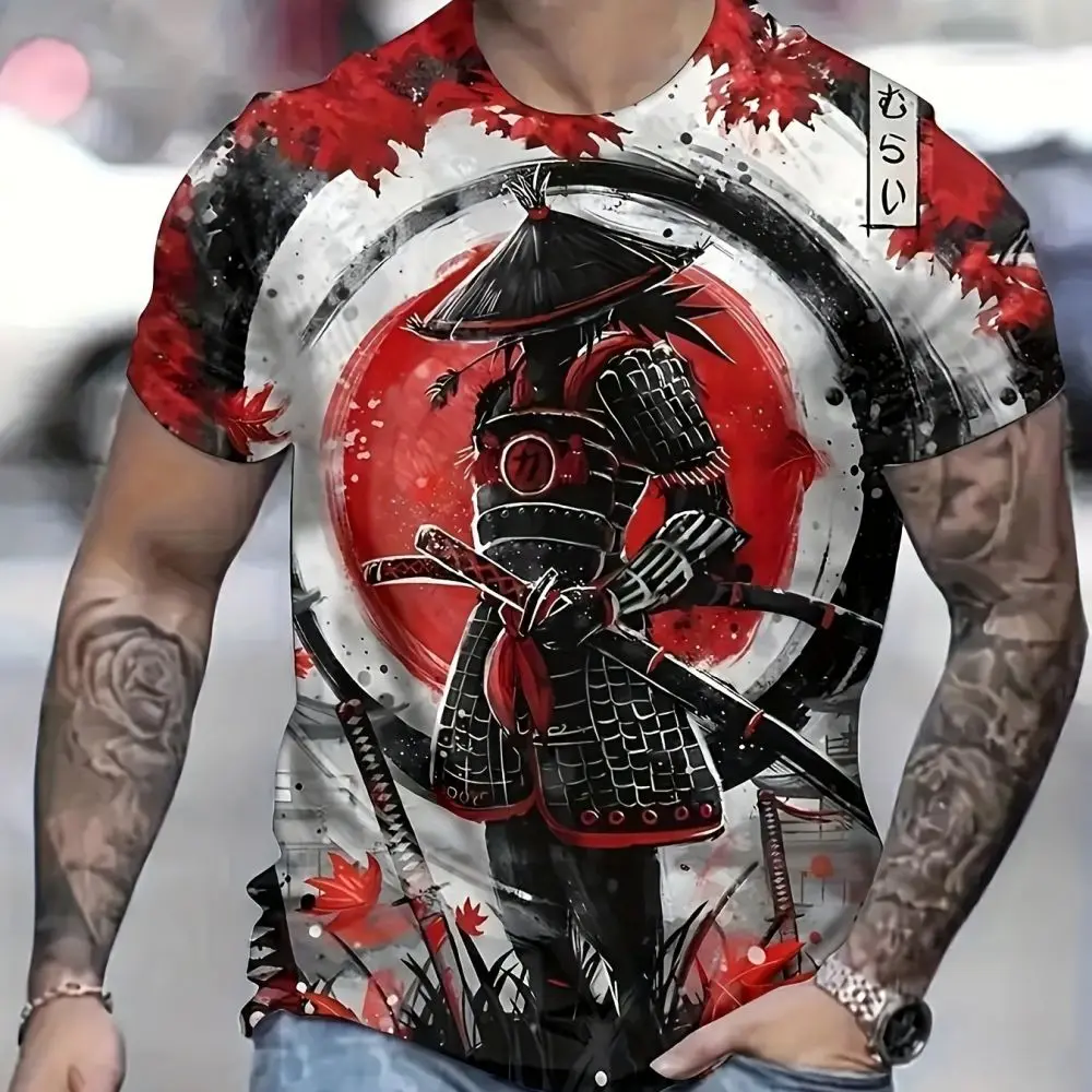 Japanese Oni Samurai T-Shirt For Mens Tees Spring Clothing Oversized Short Sleeve Tops Street Clothing Men\'s T-Shirt