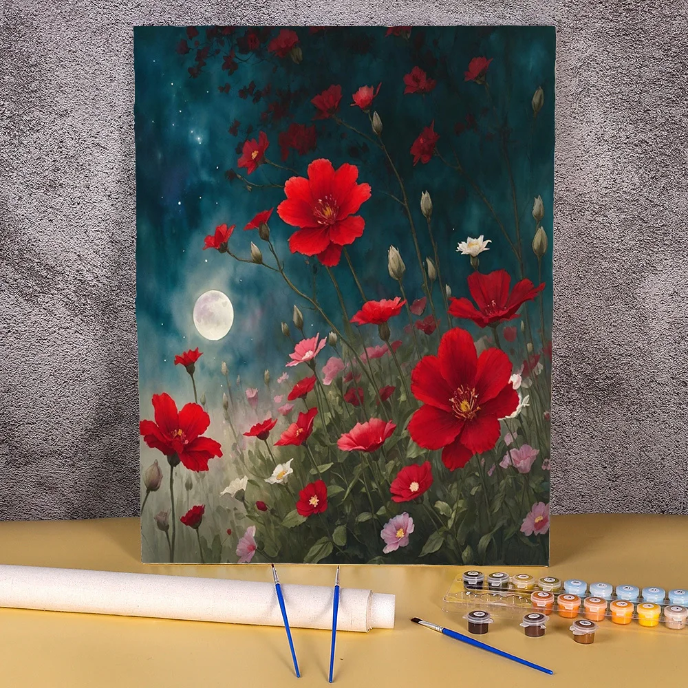 

DIY Painting By Numbers Red Flower Picture Colouring Zero Basis HandPainted Oil Painting Unique Gift Home Decor Living Room Wall