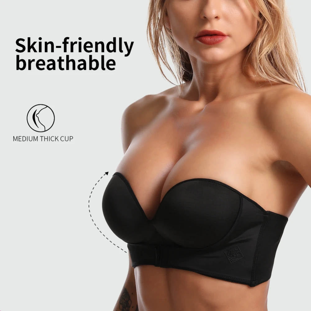 Strapless Push Up Bra for Women, Front Closure Bralette, Invisible Bras, Wireless Underwear, Sexy Lingerie, Seamless Brassiere