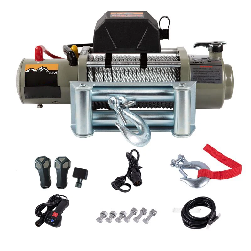 12000-13000lbs Electric Winch With Remote Control ATV Nylon Rope Winch for Towing Jeep Off-Road SUV Truck Car Trailer Boat