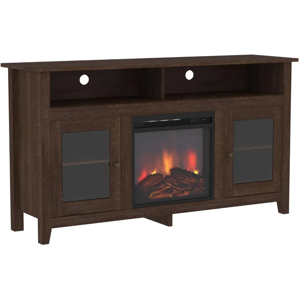 

Glenwood Rustic Farmhouse Glass Door Highboy Fireplace TV Stand for TVs up to 65 Inches, 58 Inch, Espresso