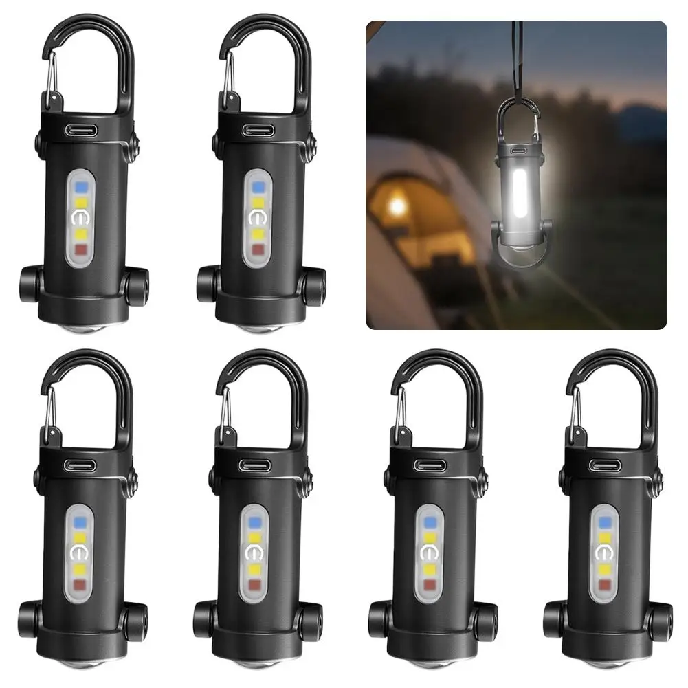 1PC Mini COB Ultra Bright Rechargeable LED Flashlight Keychain Portable Waterproof Camping Pocket Lamp Keyring Hanging Light