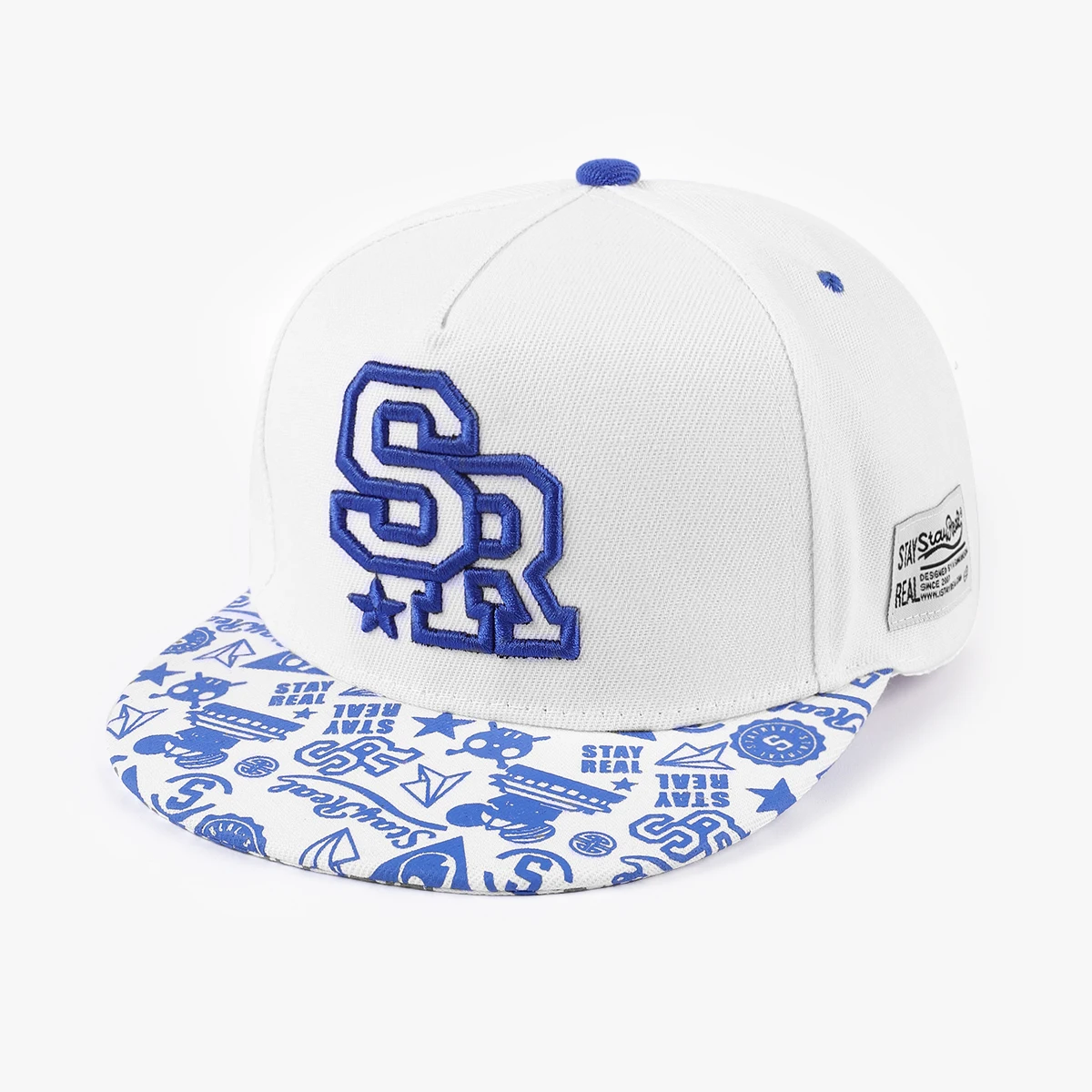 European and American Hip-Hop Side-Stitched Embroidered SR Five-Star Color-Striped Brimmed Printed Hard-Top Flat-Brimmed Sun Hat