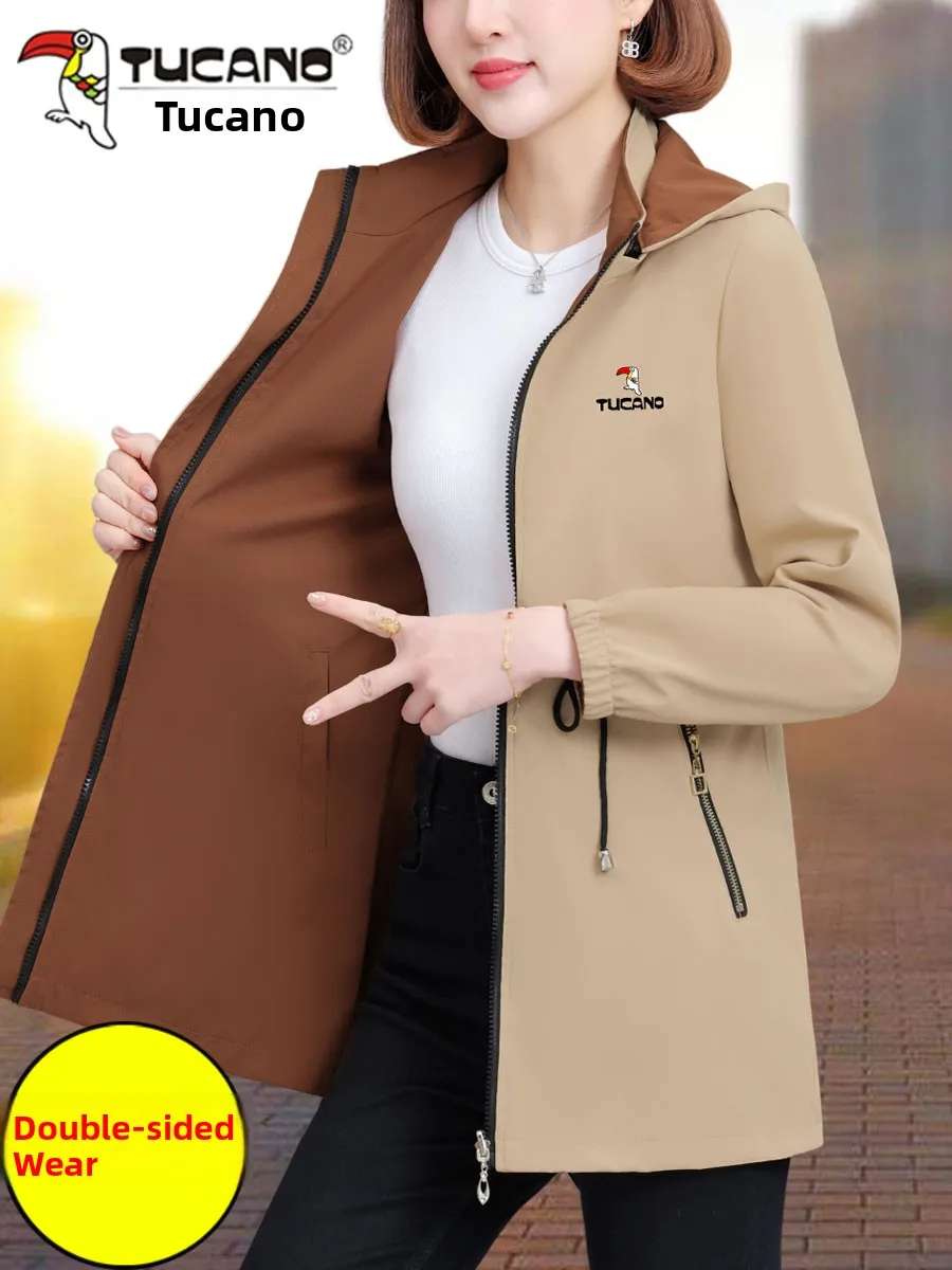 Double-Sided Wear Casual Style Women's Jacket Middle-Aged Mom Coat Spring Autumn New Arrival TUCANO Polyester Fiber