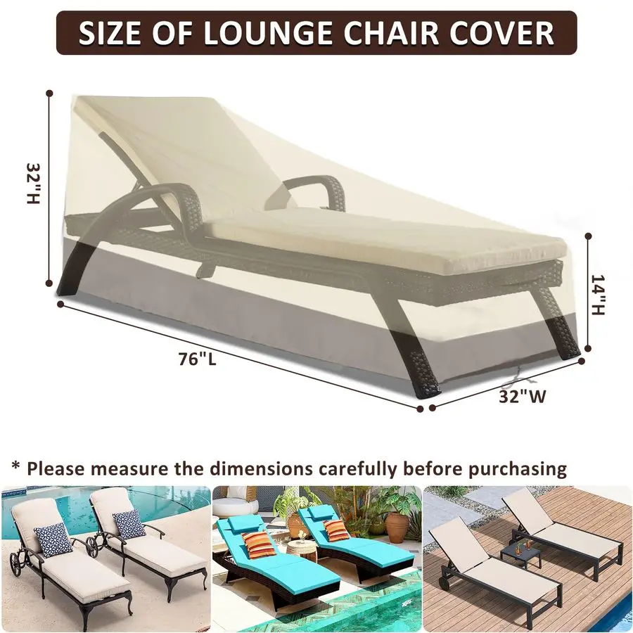 

Outdoor Pool Lounge Chair Cover 2 Pack Waterproof 600D Patio Chaise Lounge Cover Heavy Duty Patio Furniture Covers for Lawn Benc