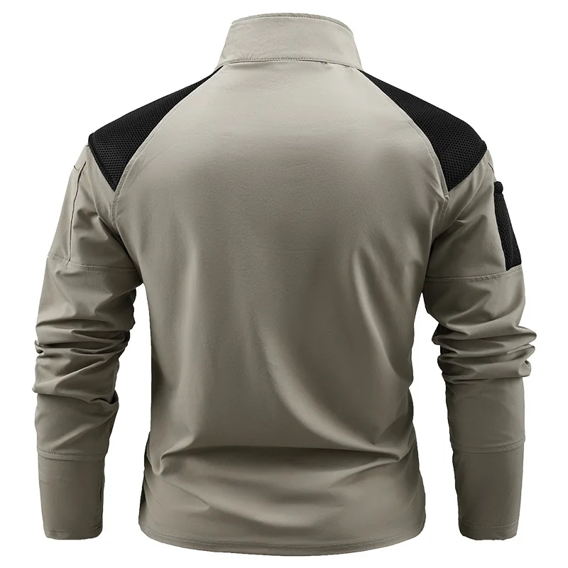 Tactical Zip-Up Stand Collar Multi-Pocket Long Sleeve Frog Shirt Men's Outdoor Casual Top