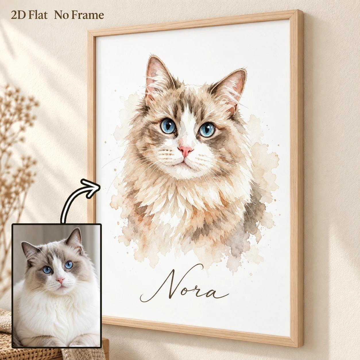 Custom Pet Posters Custom Watercolor Photos Dog Cartoon Portrait Wall Art Gallery Wall Prints Christmas Canvas Prints  Gift