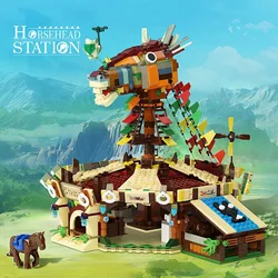 MOC Zeldaed Stables Model Breath Of The Wild Horse Head Station Building Blocks Set DIY Puzzle Toys for Children Birthday Gift