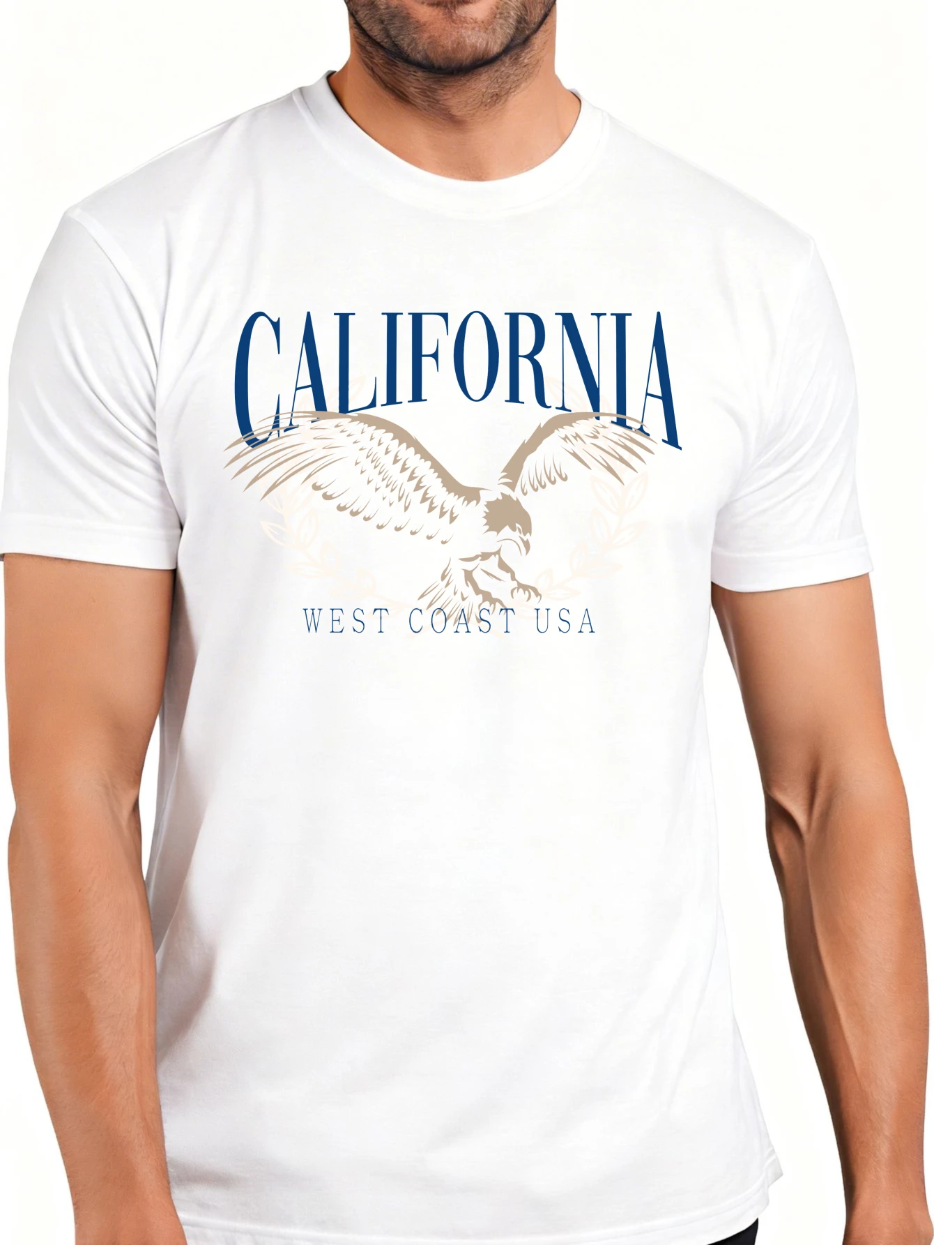 Men's Plain Graphic T-Shirt - Breathable, Soft, Lightweight - California Eagle West Coast Usa - Vintage Fun Graphic Casual Short Sleeve Summer Top, Gift for Him