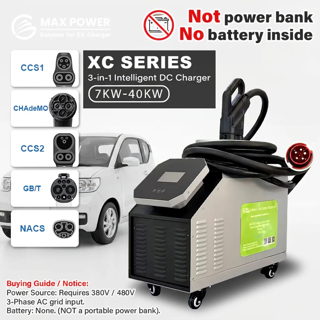 New Design 380V 3 Phase AC Power Input Mobile 7kW GBT Portable DC Charger EV Fast Charging Station CE Certified IP43 for