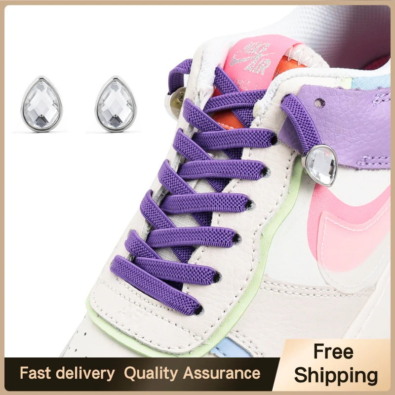 Elastic Shoelaces Without Ties Lazy Shoes Lace Water drop diamond buckle Flat Shoe Laces man and woman For Sneakers Rubber band