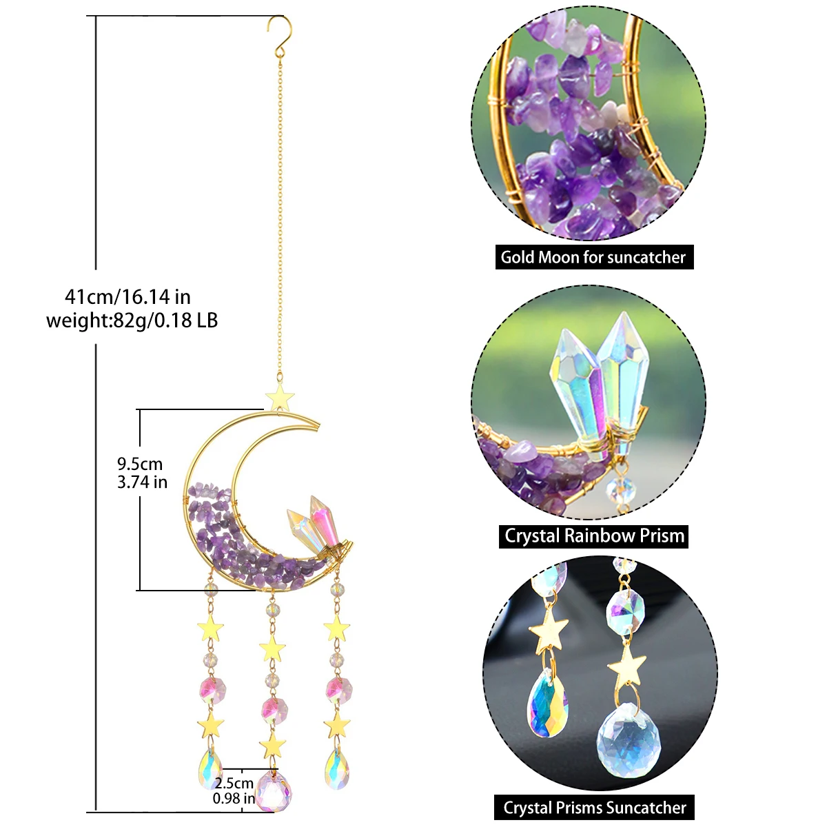 Moon Sun Catcher Crystal and Stone Dream Catcher Rainbow Maker Window Suncatcher Prism Feng Shui Crystals Garden Decor Gift Box