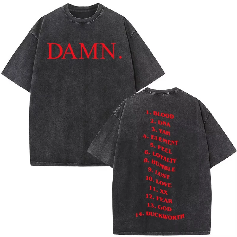 Rapper Kendrick Lamar DAMN Washed T-shirts Men's Women Clothing Fashion Vintage Casual Oversized Short Sleeve T Shirt Streetwear
