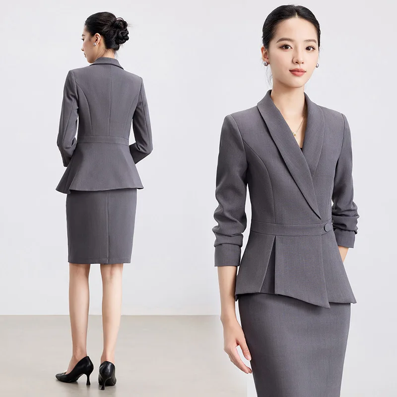 Gray Suit Women Autumn Winter Professional Wear Work Clothes High-end Manager Hotel Front Desk Reception Work Clothes Profession