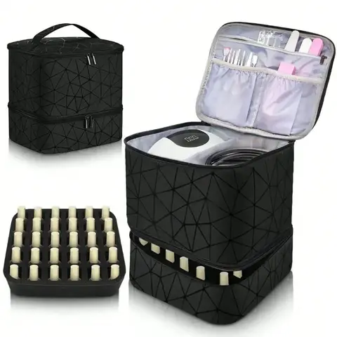 Portable Double-Layer Storage Bag - Nail Polish & Essential Oil Travel Organizer, Multi-Function Cosmetic Case