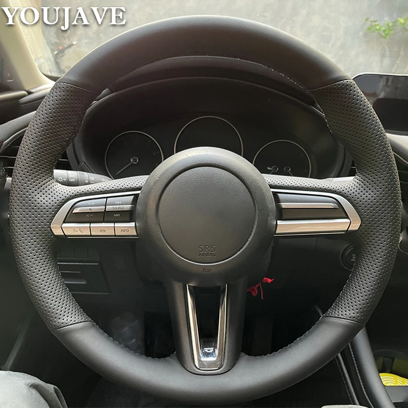 

Hand Sewing Classic Auto Car Steering Wheel Decor For Mazda CX-30 EV 2019-2023 2024 2025 Cow Leather Suede DIY Accessories