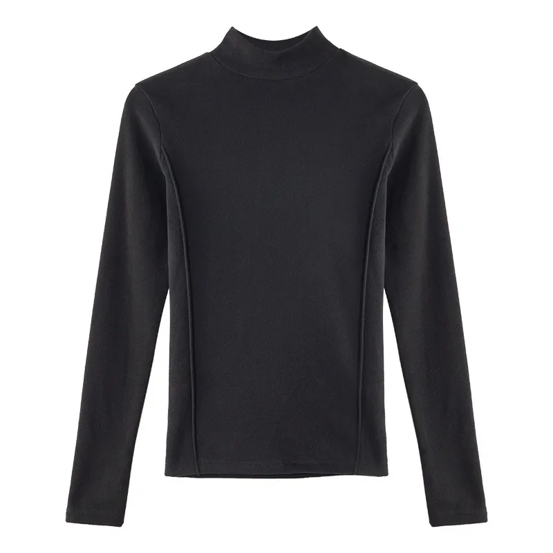 Micron German velvet half turtleneck bottoming shirt for women in autumn and winter plus velvet inner long-sleeved top