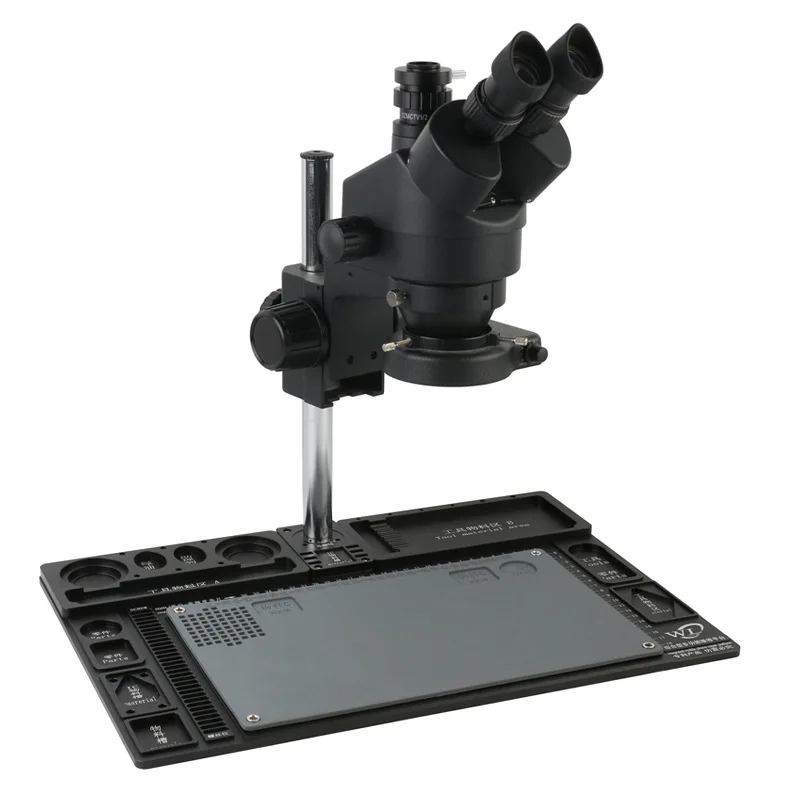 Continuous Doubling 7-45 Times Trinocular Industrial Microscope Set Aluminum Alloy Maintenance Work Base Plate