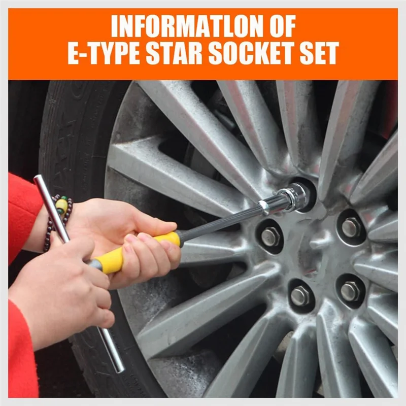 Female E-TORX Star Socket Set With Rail 11 Pcs Female External Star Socket Set E4 - E20 Torque Socket Set Alloy Steel Silver