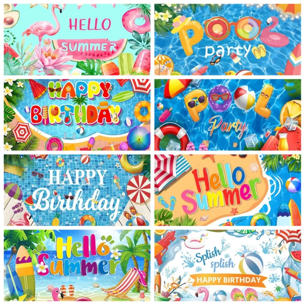 

Summer Pool Swimming Circle Flamingo Theme Banner Background, Children's Birthday Party, Home Decoration Photography Background