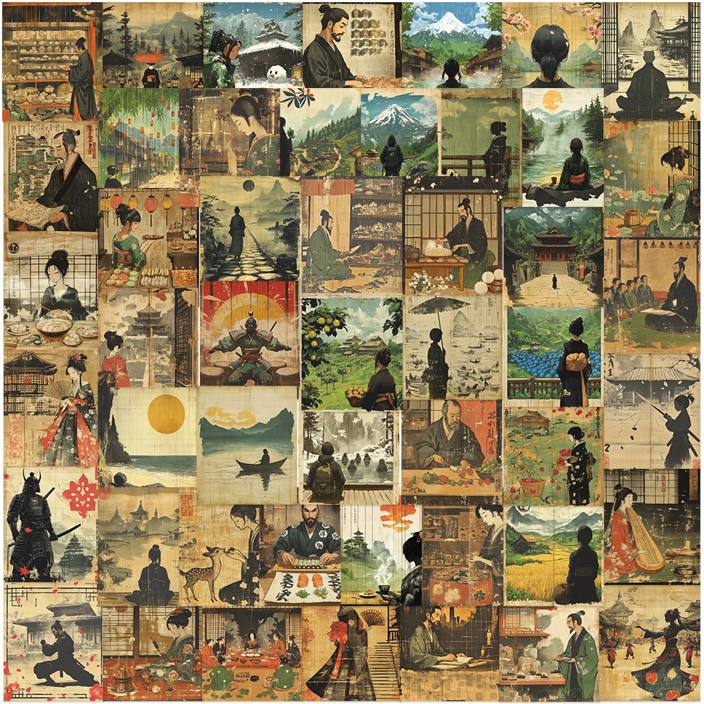 50pcs Retro Classic Japanese Geisha Stickers Laptop Bicycle Guitar Skateboard Sticker Kid DIY Graffiti Waterproof Stickers