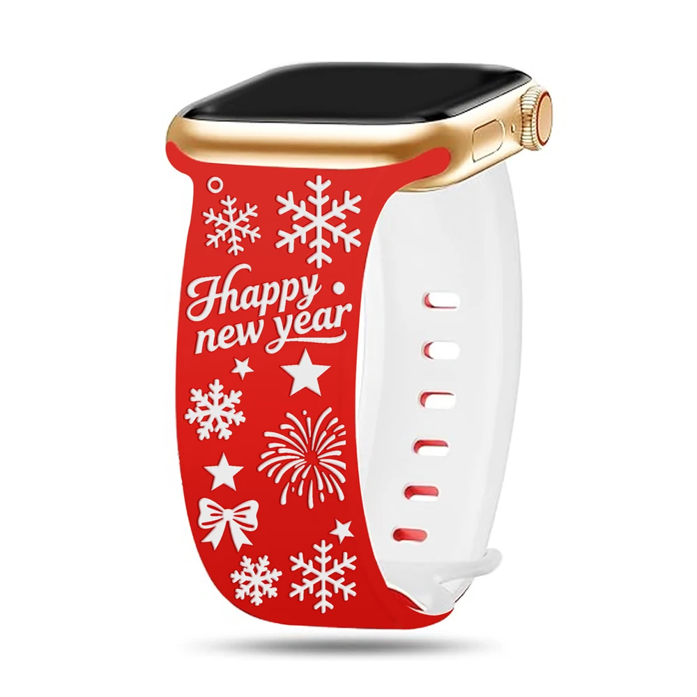 Christmas Strap for Apple watch Band 46mm 44mm 42mm 45mm 41 40 49mm Engraved bracelet correa iWatch series Ultra 3/11/10/9/8/SE
